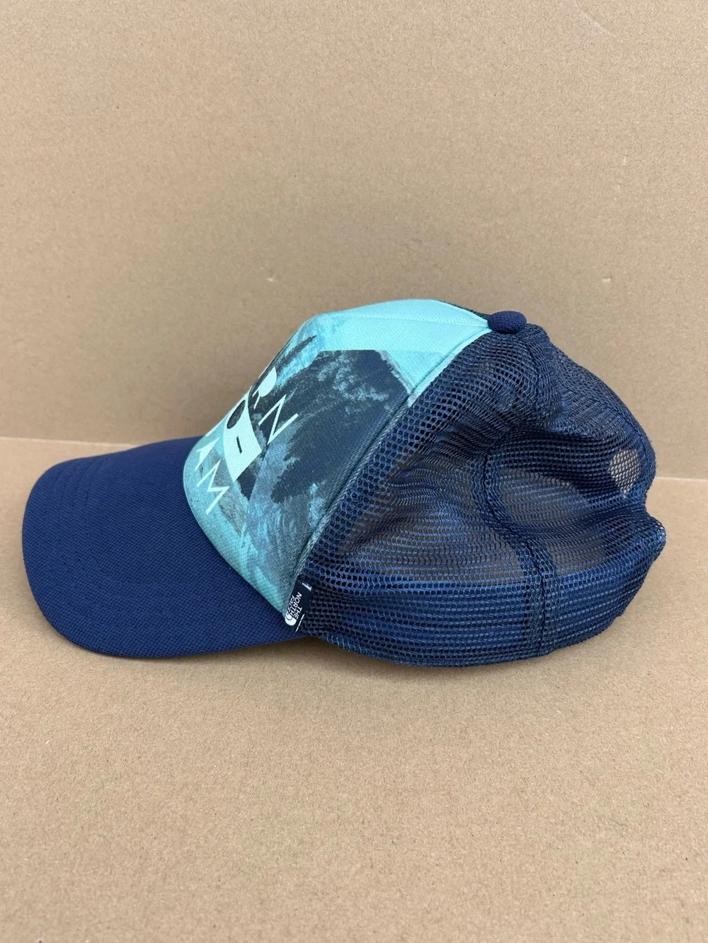 The North Face Born to Roam Trucker Hat Mesh SnapBack Blue Graphic Outdoors